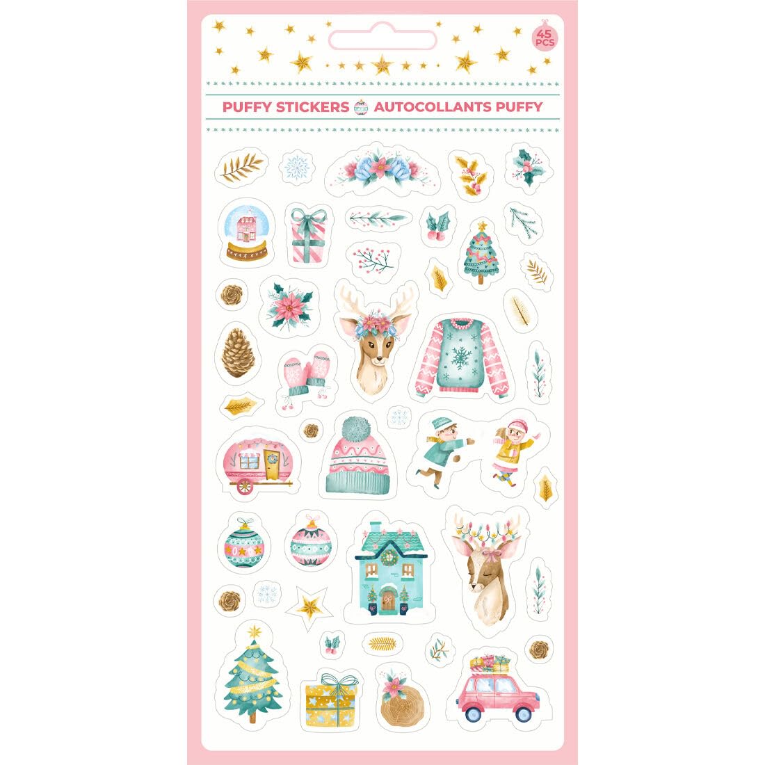 Craftelier - Puffy Stickers para Añadir Decoraciones Originales en tus Proyectos de Scrapbooking y Manualidades Navideños | Colección "All You Need Is Christmas" | Incluye 45 Piezas con Efecto Relieve