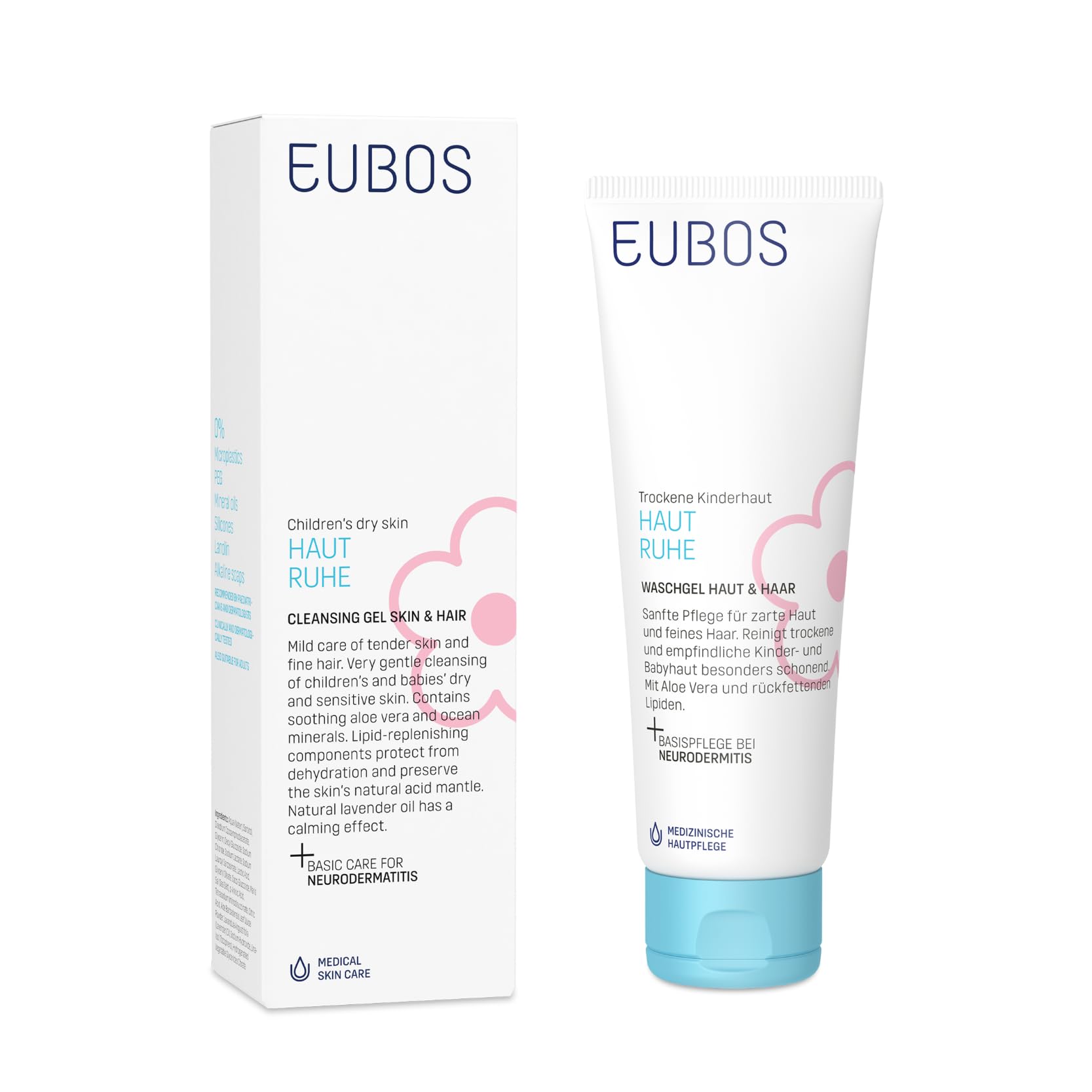 EUBOS Waschgel für Haut und Haare in Ruhe: reinigt sanft trockene Haut von Kindern und Babys, auch bei Neurodermitis, zur Verwendung als Duschgel oder Shampoo, 125 ml