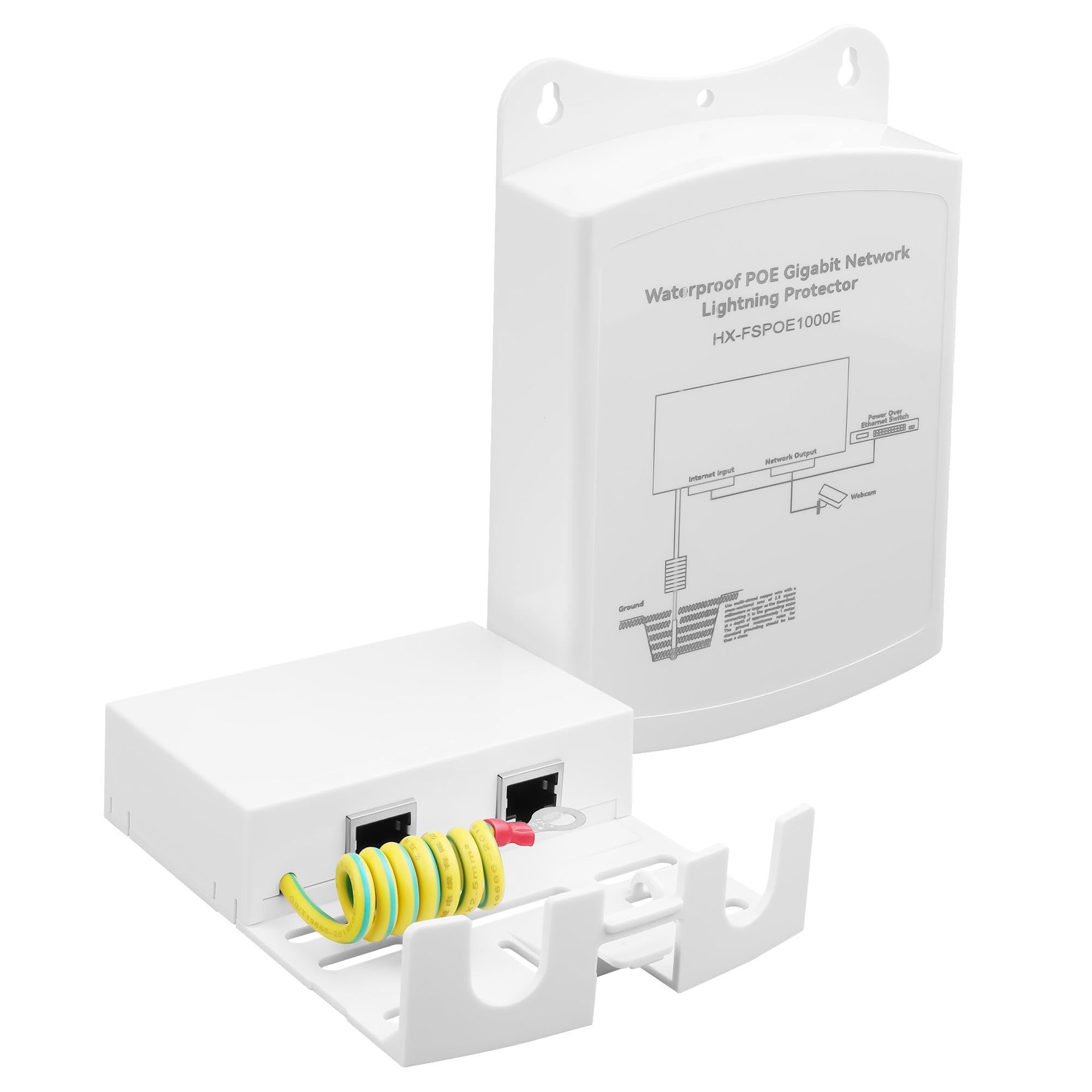 Outdoor Gigabit PoE Ethernet Surge Protector IEEE802.3Af/At/BT 1000Mbps, Waterproof Outdoor Ethernet,Lightning Protection 5KA IP65,Wall-Mounted Plug and Play (Network Extension Only)
