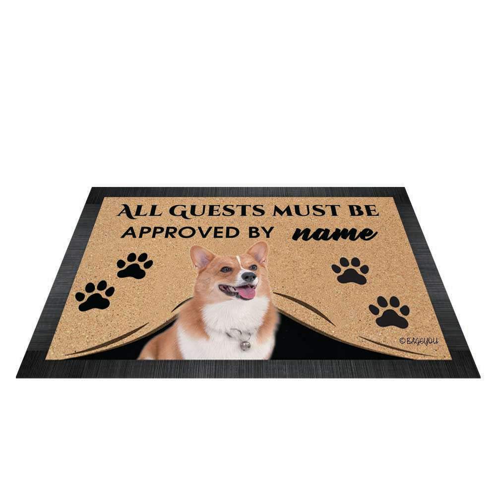 'All Guests Must be Approved' wycieraczka zewnętrzna z napisem 'My Love Dog' Corgi powitalna mata podłogowa nazwa personalizowana 60 cm x 40 cm