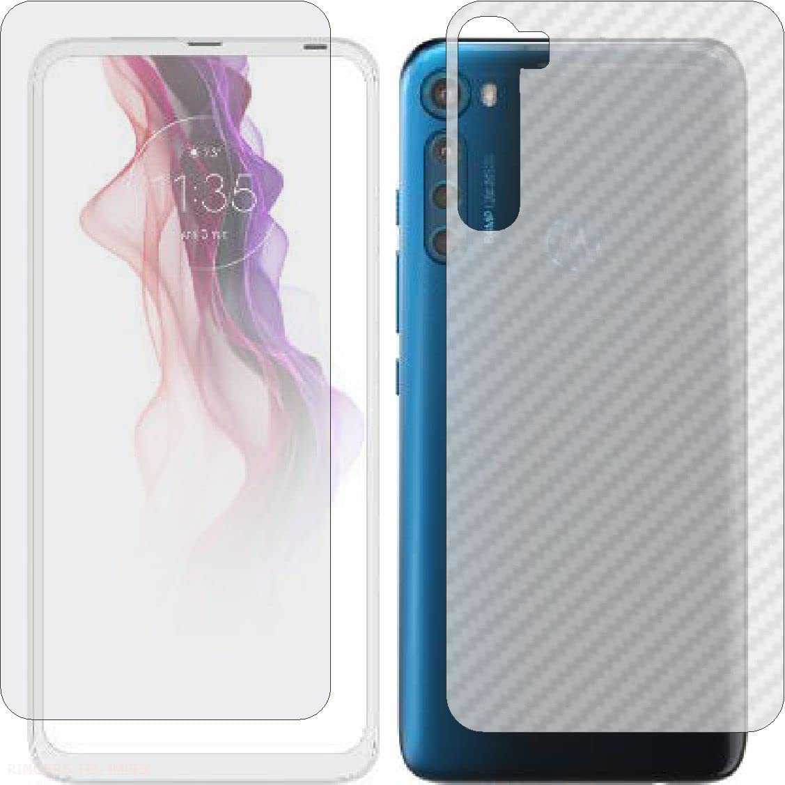 FASHEEN Matte Screen Guard Tempered Glass In Front & Carbon Fiber Skin at Back, Flexible Fiber Not Glass, Not Edge to Edge, Front & Back Impossible Screen Guards for MOTOROLA MOTO ONE FUSION PLUS