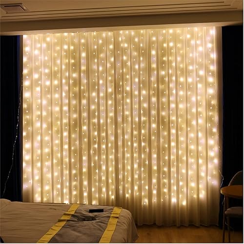 ZSJWL Luces de cortina que cambian de 16 colores para pared de dormitorio 300 luces LED parpadeantes con 7 modos de control remoto enchufe USB para