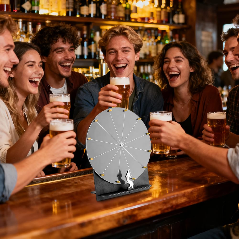 Roue de la Fortune, TGKYK 30cm 12 Slots Roue de Prix en Bois avec Gomme, Marqueur et Tournevis, Roue de la Chance, Kit de Roue de Récompense pour Mariages, Fêtes, Écoles (Noir)