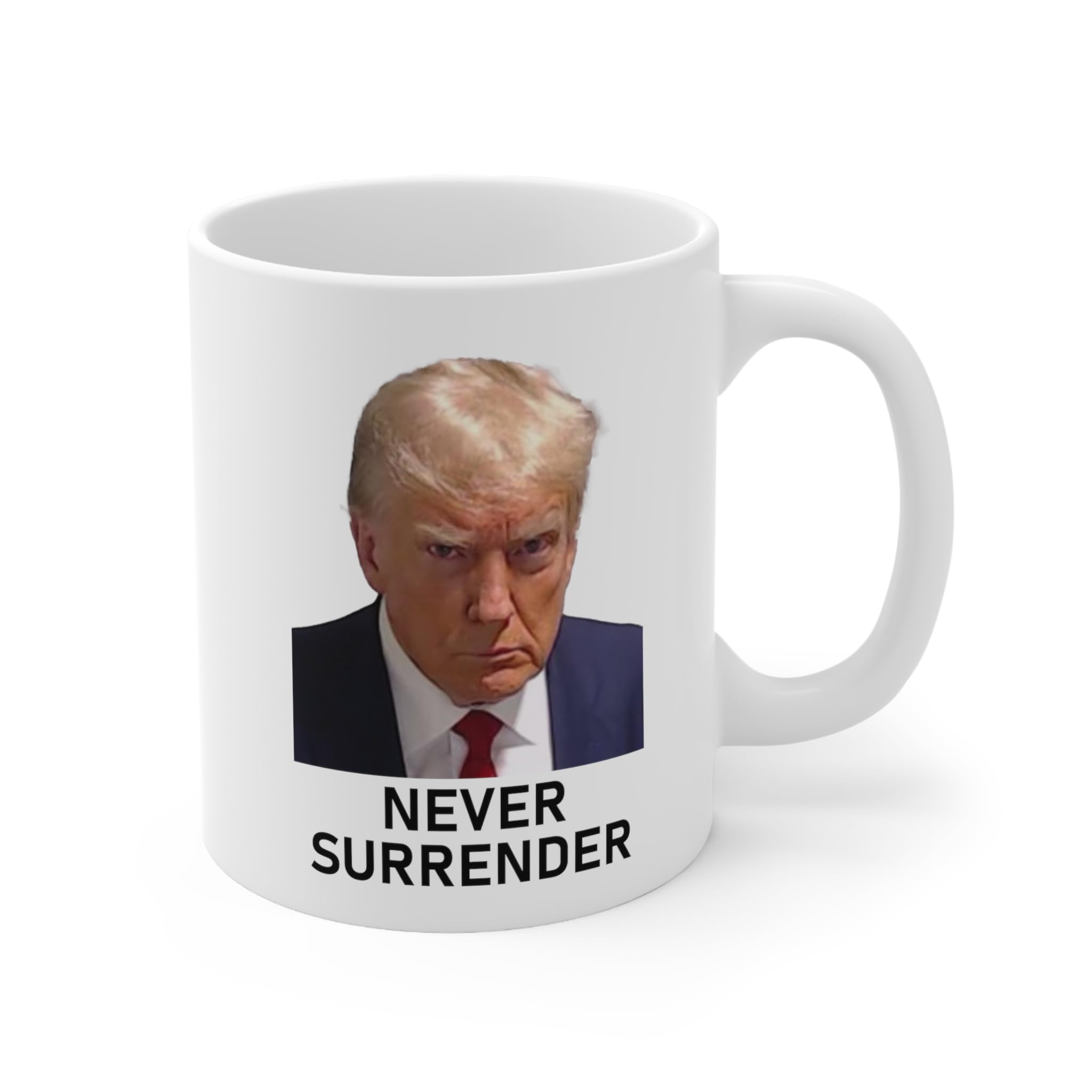 Trump Mug Shot Never Surrender Coffee Mug White Official Mugshot