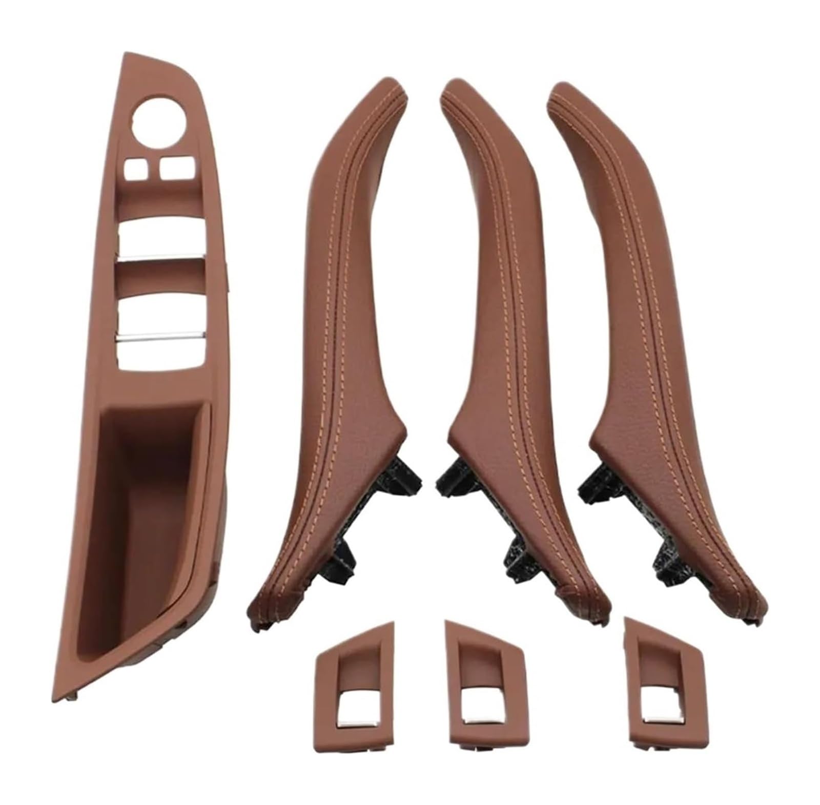 FANGZIQF Inner Door Pull Handles for 5 Series F10 F11 520 523 525 528 2010-2017 7PCS LHD Interior Window Lift Switch Armrest Cover(Brown,A)