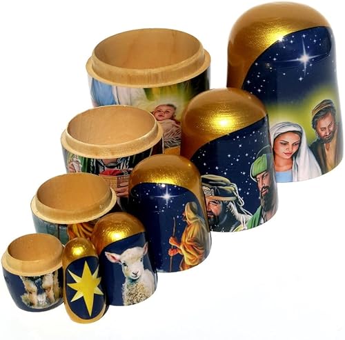 Miniatura 4 de Muñecas de madera coleccionables de larga duración hechas a mano, de madera, de 5 piezas, con escenas originales de Navidad en cada muñeca de