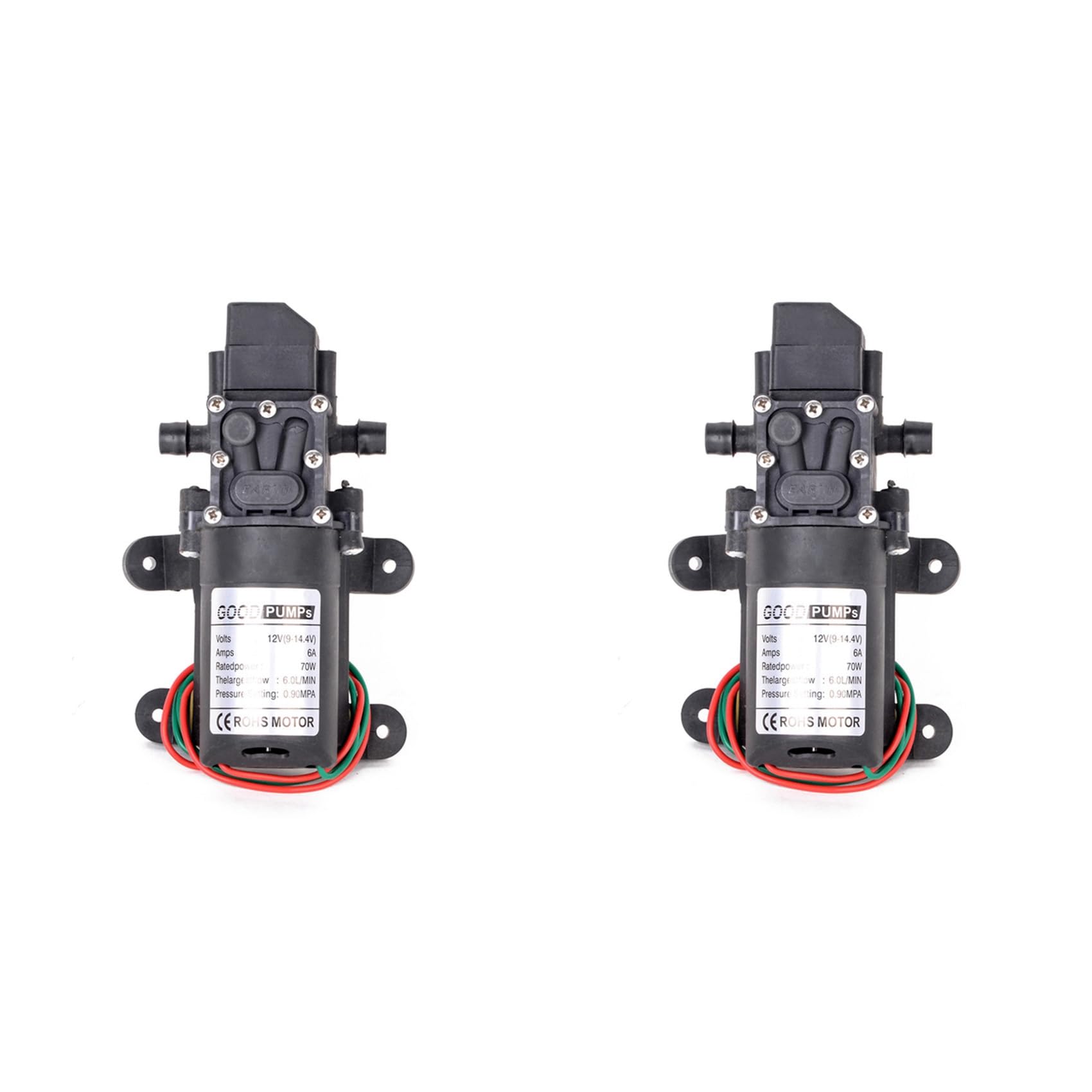 Jnchdghwa Black 2Pcs Automatic Switch 6L/Min Dc12v 70W 130Psi Auto Diaphragm Water Pump Self Priming Pumps, Straight