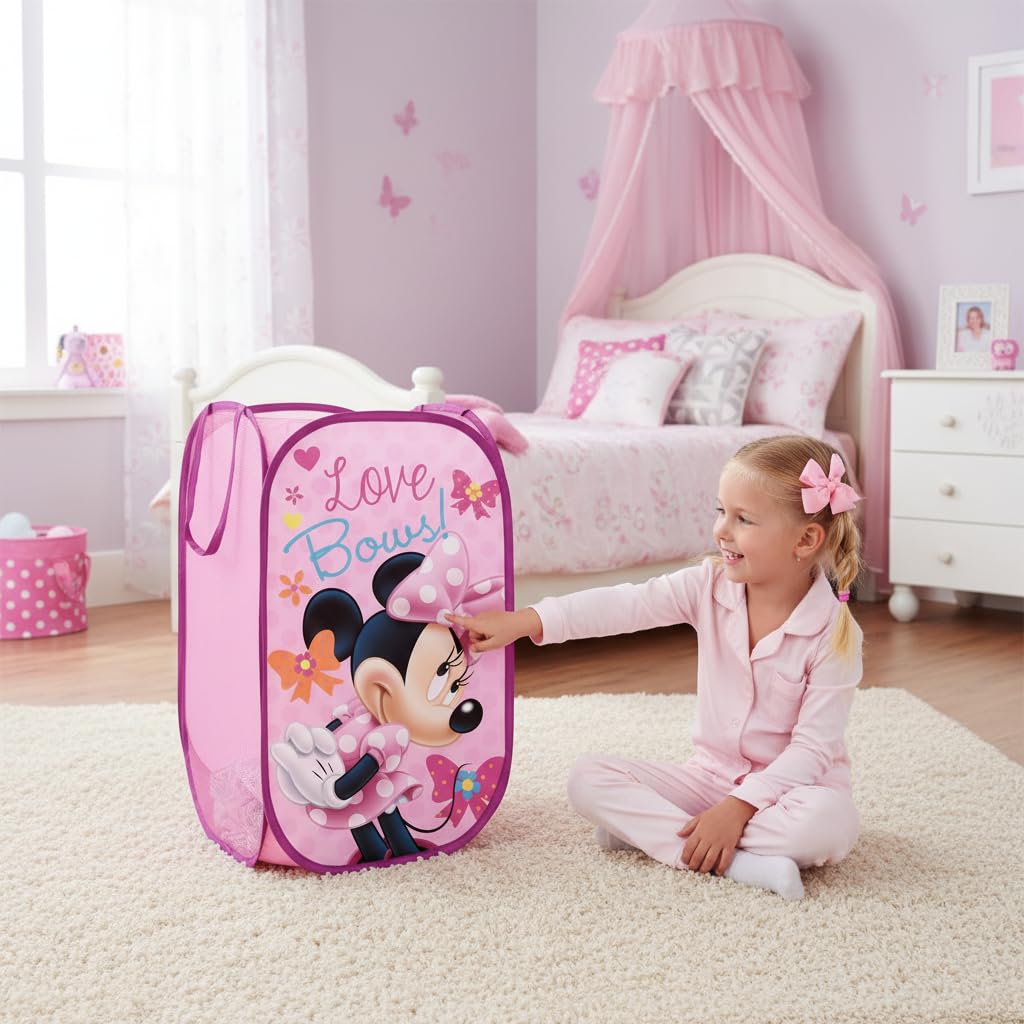 SUPERDIVER - Panier pliable Minnie - Licence Officielle Disney Minnie Mouse - Idéal pour ranger jouets et vêtements - 36x36x58 cm - Léger et compact - Parfait pour les filles et les garçons.