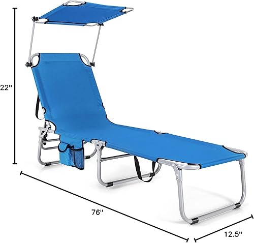 Miniatura 3 de COSTWAY Sillón plegable para exteriores, ajustable, para playa, piscina, reclinable, con sombrilla, color azul marino