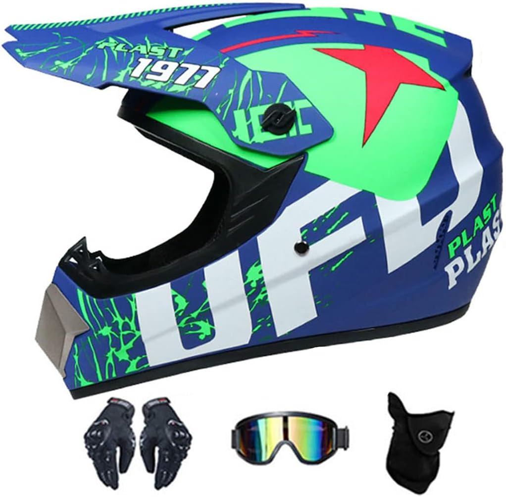 Mountain Motorcycle Motocross Helmet DOT Certified Dirt Bike Downhill Full Face Motorbike Helmet with Goggles Gloves Mask Off-Road Four Wheeler Bike Crash Helmet for Adult Men Women