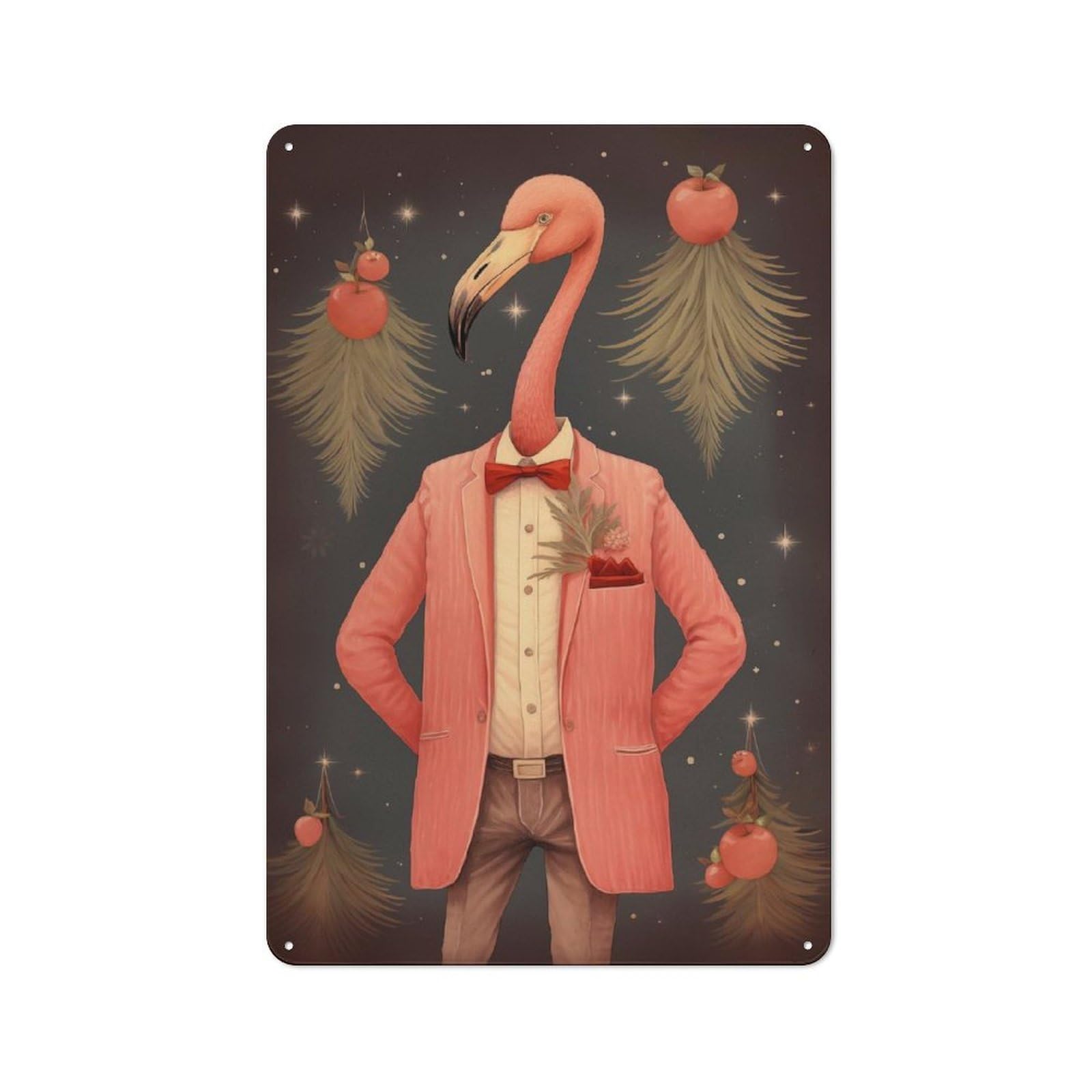 Junmoney Portrait Xmas Flamingo Rustic Metal Sign 30X20cm For Lounge Or Reading Corner, For Reading Corner Decorators