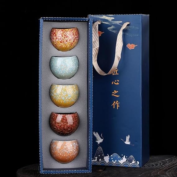 HGDESIGN Ceramic Tea Cups Set Porcelain Espresso Cup Coffee Cups Retro Tea Mug Chinese Japanese Kung Fu Tea Heat Sake Mug Set of 5 Gifts (Set of 5)