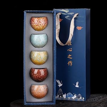HGDESIGN Ceramic Tea Cups Set Porcelain Espresso Cup Coffee Cups Retro Tea Mug Chinese Japanese Kung Fu Tea Heat Sake Mug Set of 5 Gifts (Set of 5)