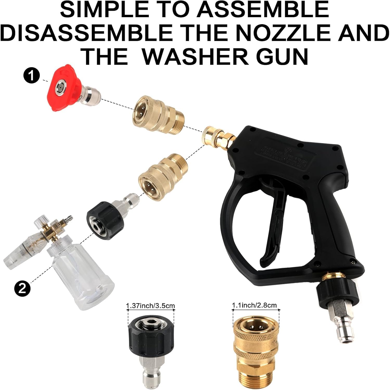 NewBEP Pistola de lavado de alta presión, kit de cannón de espuma con conector rápido de 1/4", 5000 PSI, aleación de aluminio, para lavado de coches, lanza de espuma de nieve, 7 boquillas de color