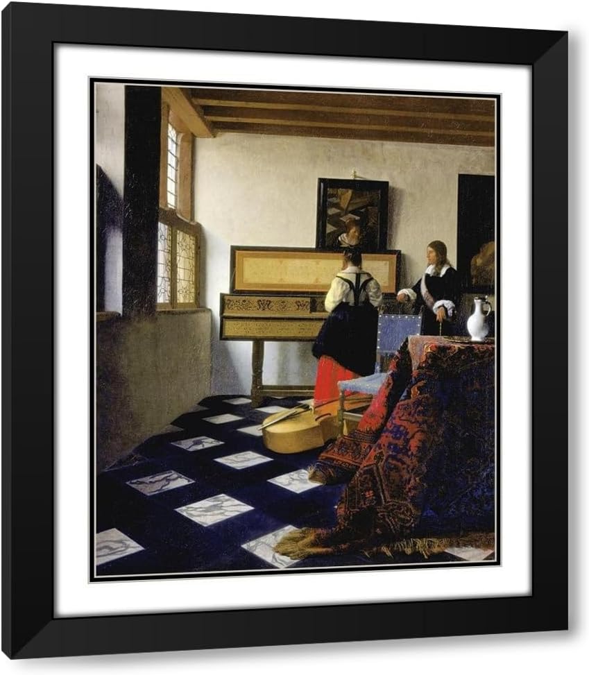 Vermeer, Johannes 20x24 Black Modern Framed Art Print Titled The Music Lesson