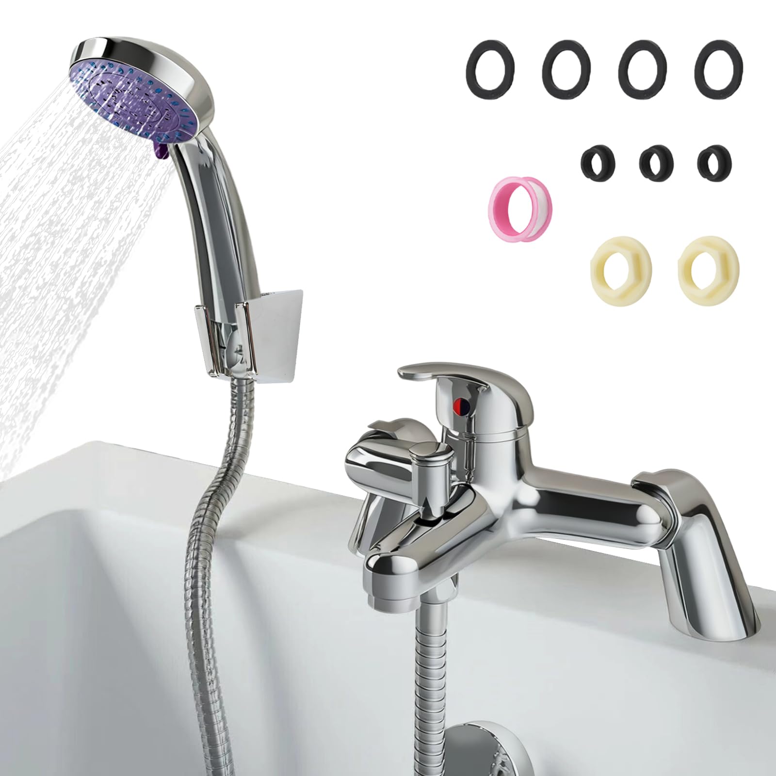 Bath Mixer Taps with Shower, Yolispa Bath Shower Mixer Tap with 5 Mode Handshower and 1.5m Shower Hose, Solid Brass Chrome, Single Lever Bath Shower Mixer