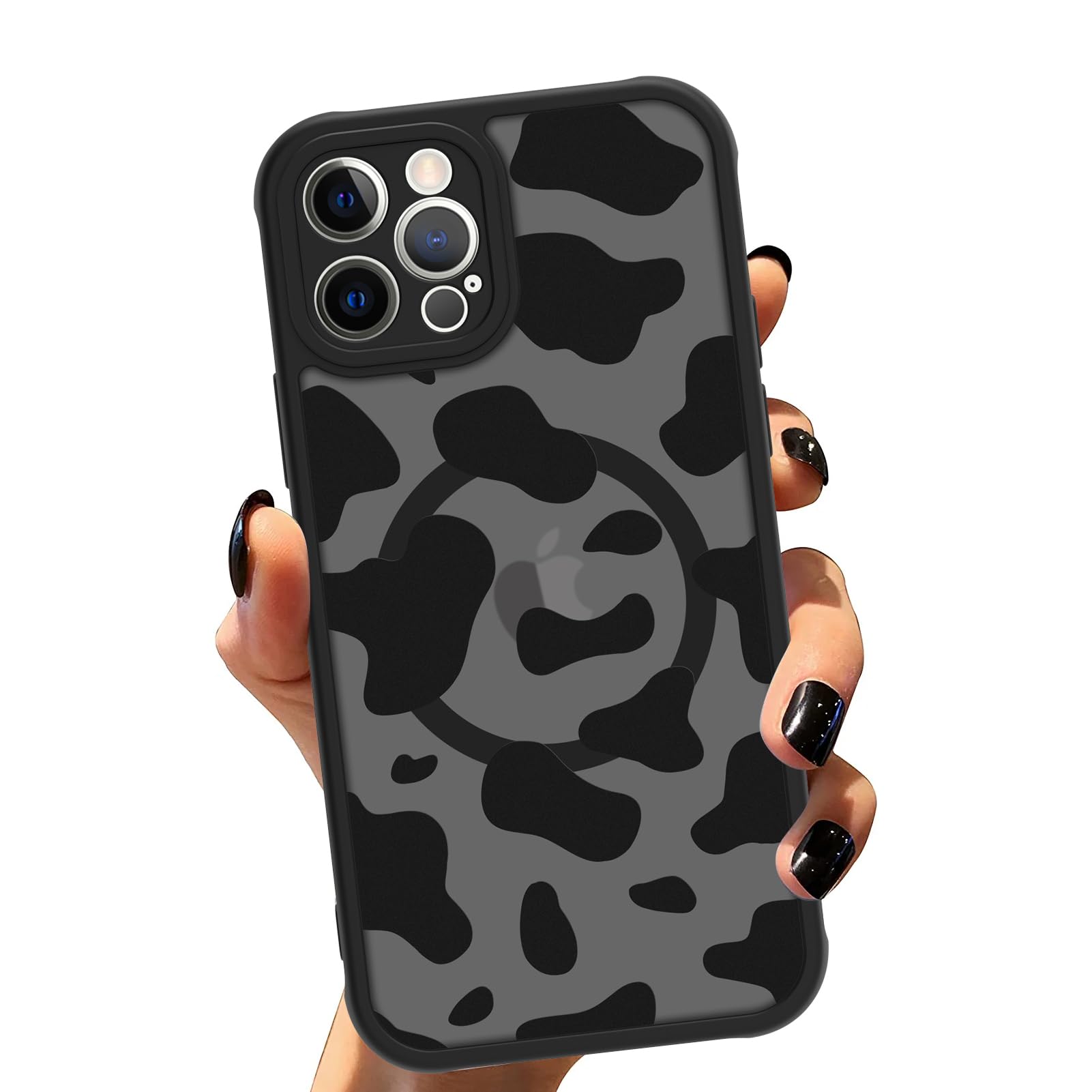 ZIYE Magnetic Case for iPhone 12 Pro Compatible with MagSafe Cow Print Pattern Cover Camera Lens Protection Slim Shockproof Soft TPU Bumper Hard Back