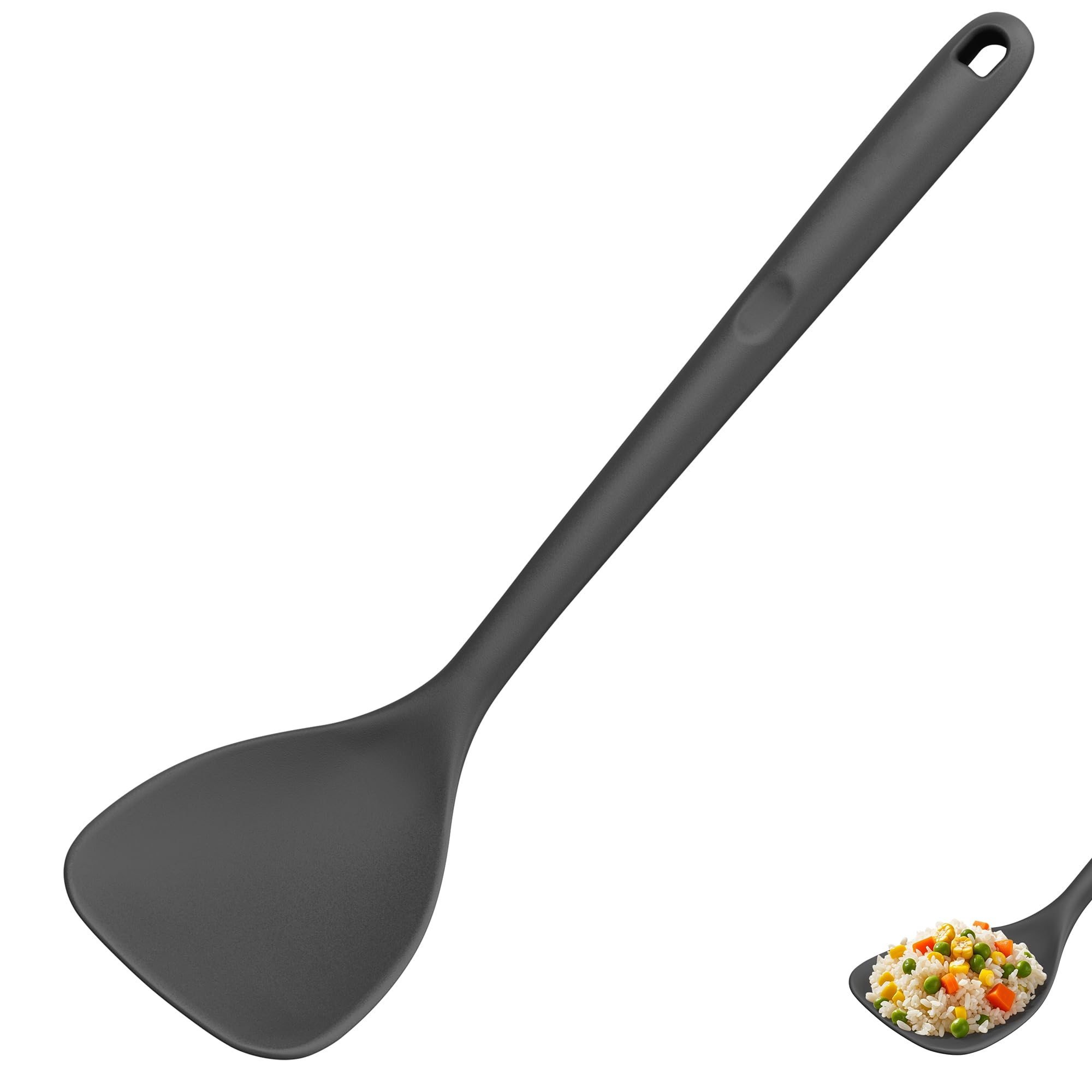 U-Taste Extra langer Silikon Wok Spatel: 315℃ hitzebeständiger Antihaft Wokpfannenwender, nahtloser Spatel mit breitem Löffelkopf und gebogenen Kanten zum Pfannenrühren, Wenden, Grillen (Schwarz)