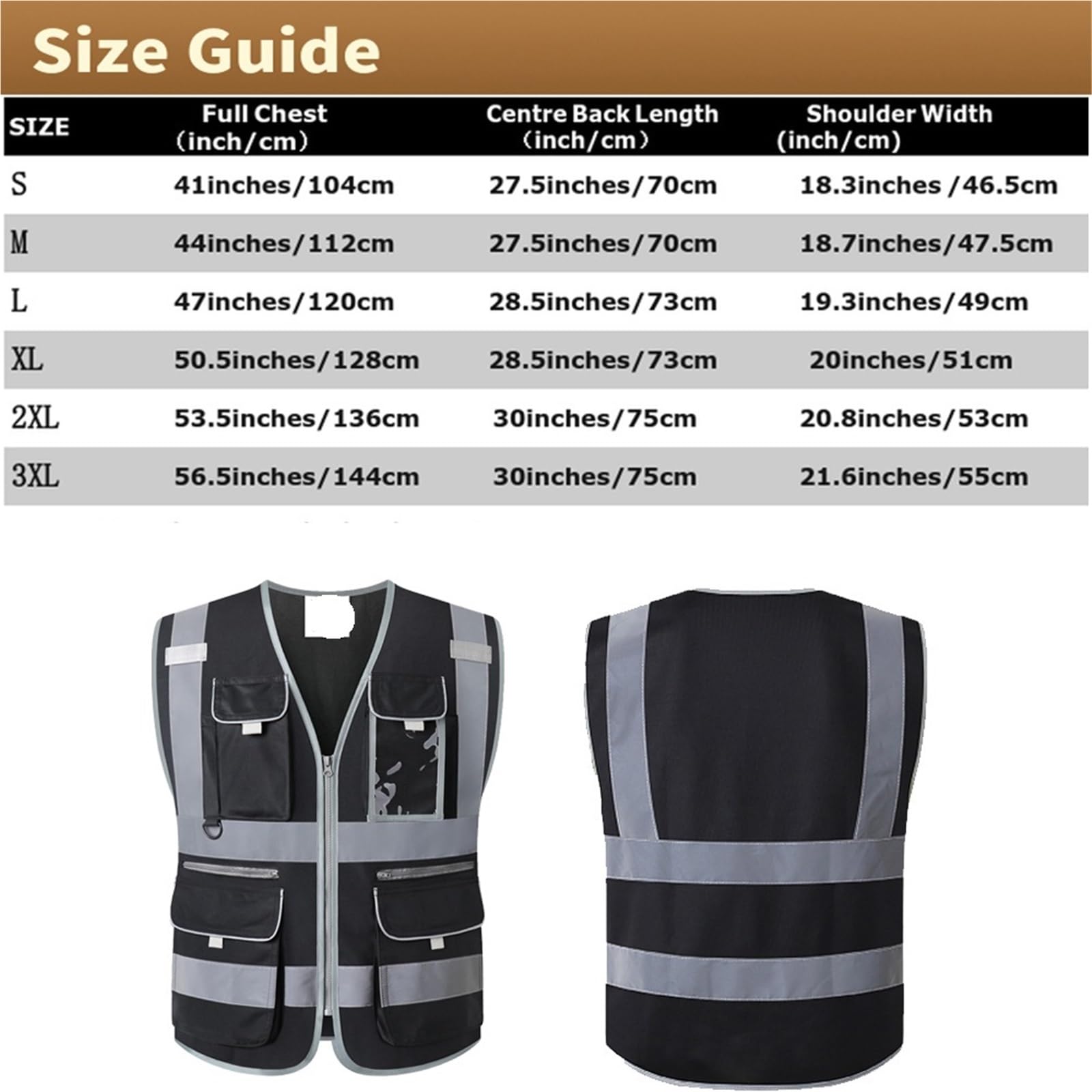 Chaleco Reflectante de Seguridad Azul/Negro con múltiples Bolsillos y Cremalleras for Hombres en Trabajos construcción(Blue,L)