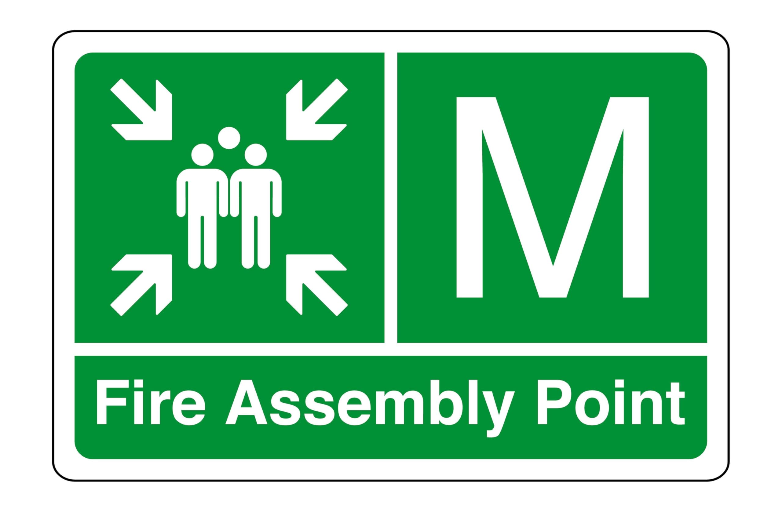 Fire assembly point "M" - safety sign- 3mm Aluminum Dibond for indoor/outdoor usage (600mm x 400mm) 20m Viewing Distance.