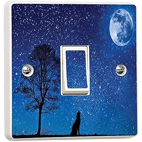 Wolf Night Moon Stars Light Switch Sticker Cover
