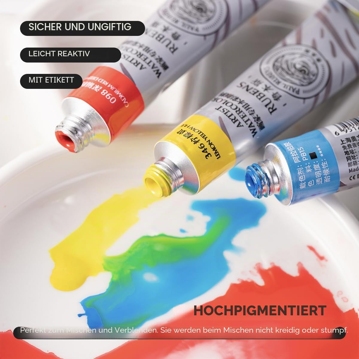 Paul Rubens Aquarellfarben-Set – 24 lebendige Farben, 12 ml Aquarell-Tuben, Kunstbedarf für Erwachsene, Künstler und Anfänger