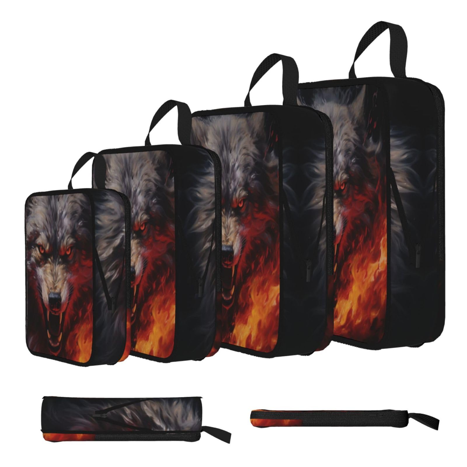 Wolves in the Flame Roar Compression Packing Cubes 4 Piece Set