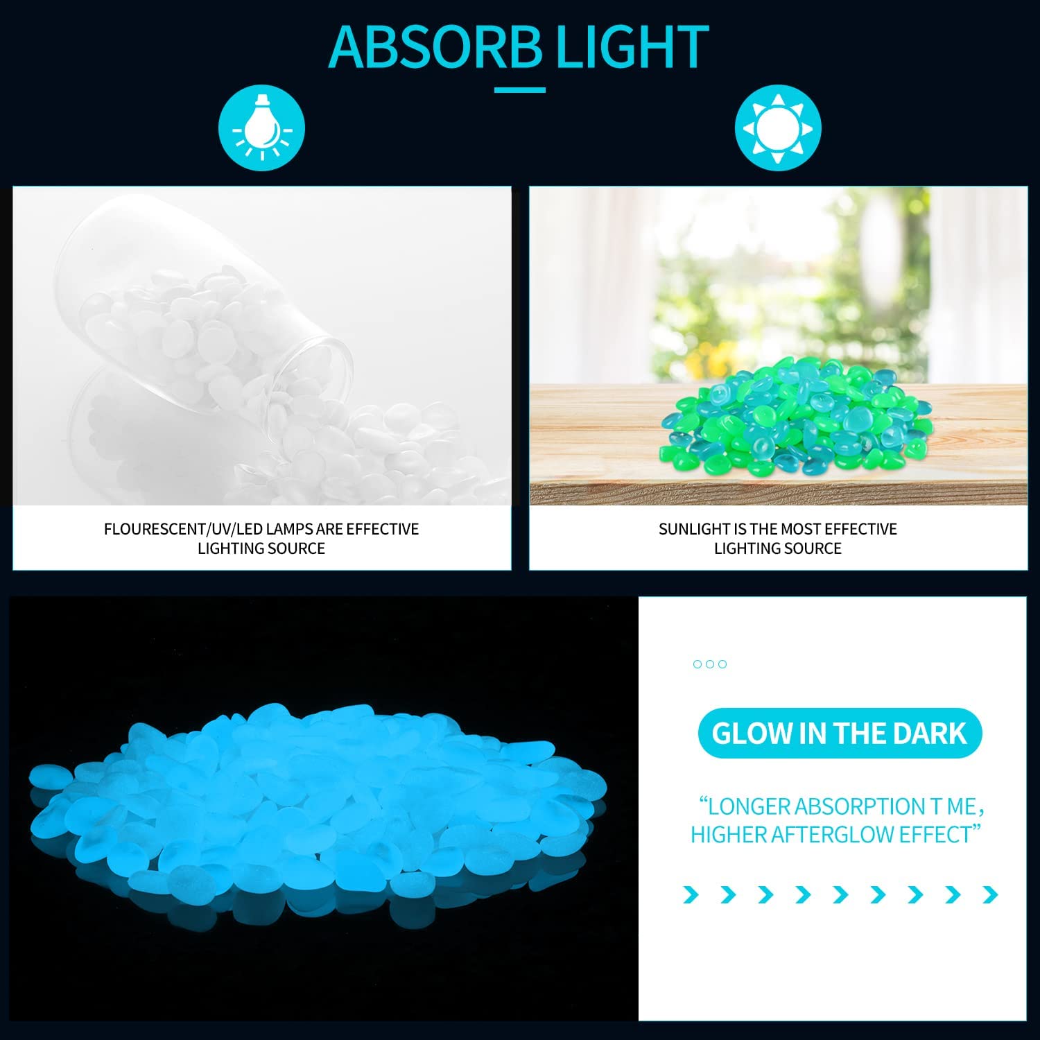 HBSTK 300 pezzi pietra luminosa, pietra per vialetto da giardino, pietre decorative da giardino per vialetti decorativi esterni, percorso d'acquario prato giardino