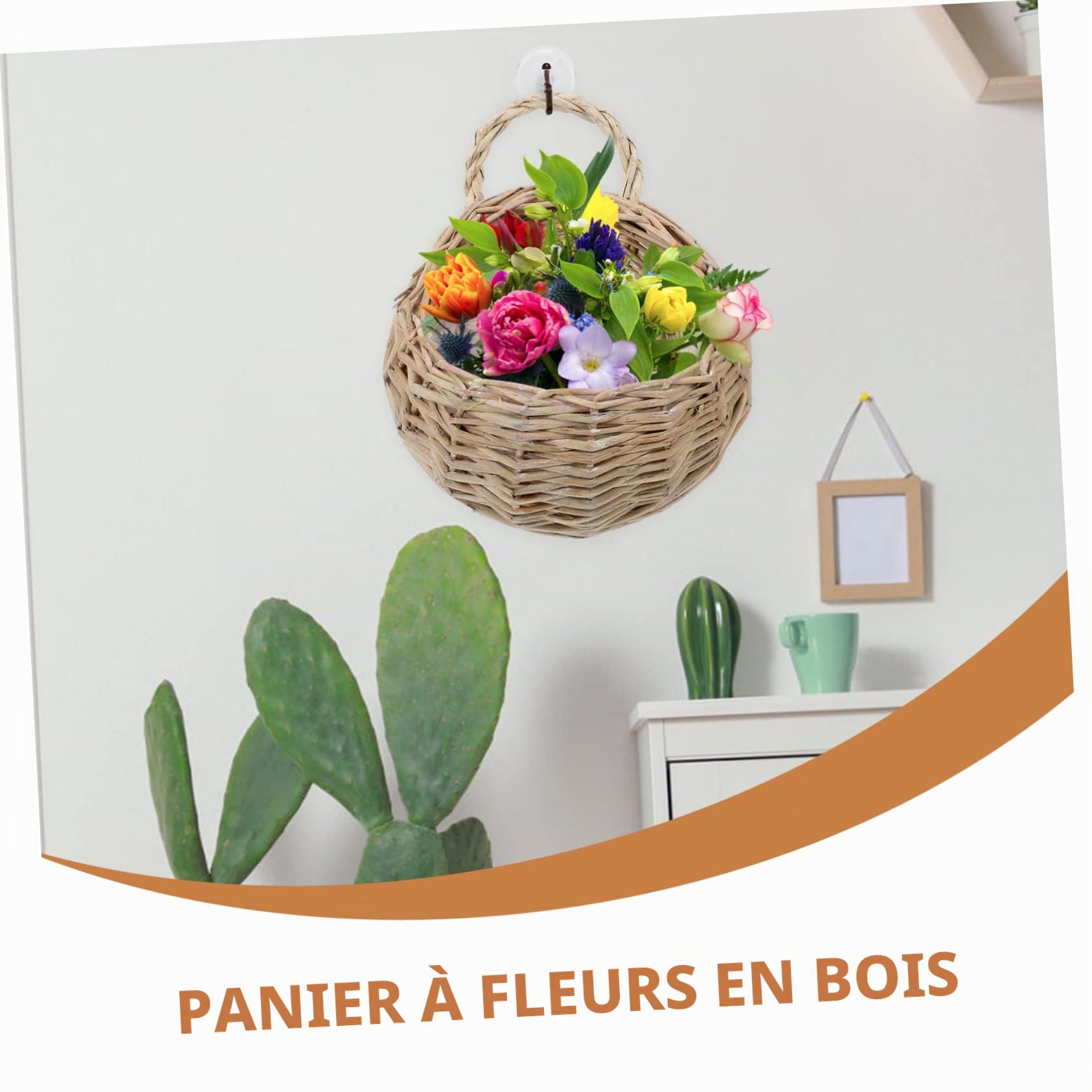 Lot De 2 Paniers De Rangement Suspendus en Rotin Panier Mural Tissé pour Fleurs Et Plantes Décoration Murale pour Cuisine Salle De Bain Chambre Et Entrée 23.00 X 18.00 X 9.00 cm