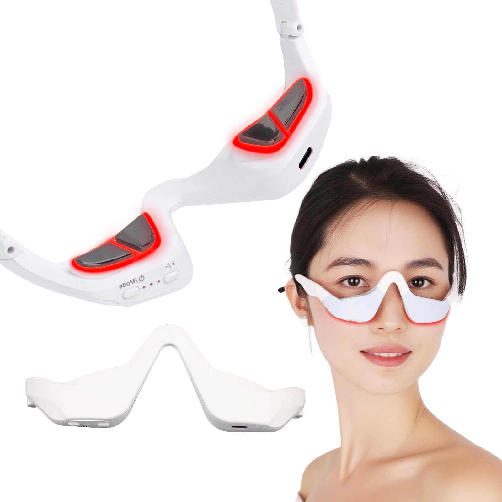 Yeux - Lunettes de thérapie à la lumière rouge avec 3 niveaux de micro-courant - Appareil de beauté revitalisant pour les cernes, les ridules et les rides - Soulage la fatigue oculaire