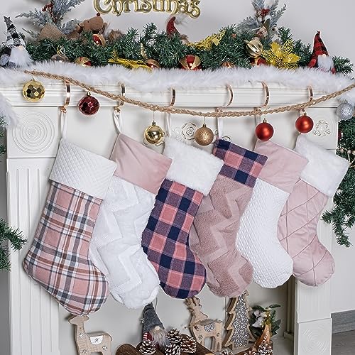 LUBOT-6-Pack-Personalized-Christmas-Stocking-Custom-Names-20-Large-Family-Xmas-Stockings-Pink-Plaid-Plush-Farmhouse-Fireplace-Hanging-Decorations LUBOT 6 Pack Personalized Christmas Stocking Custom Names 20 Large Family Xmas Stockings Pink Plaid Plush Farmhouse Fireplace Hanging Decorations