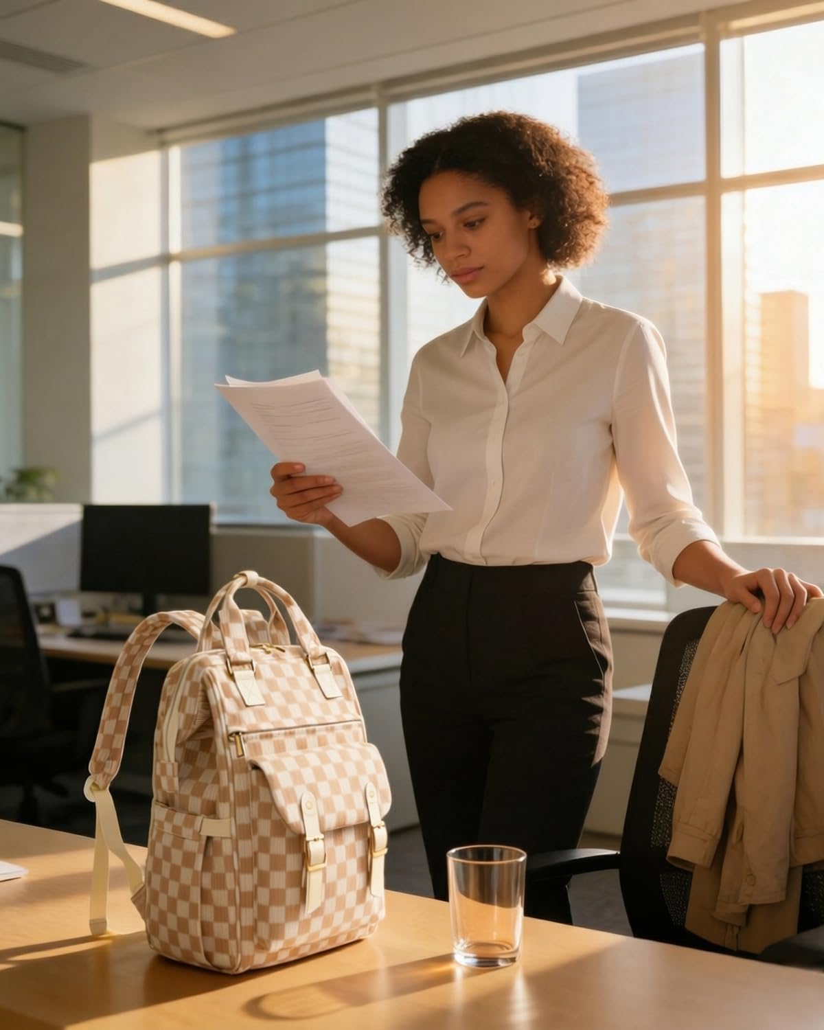 Laptop Backpacks for Women, Corduroy High School College Bookbag 15.6 Inch Laptop Bags for Girls Travel Daypack - Checkered Brown - Image 8