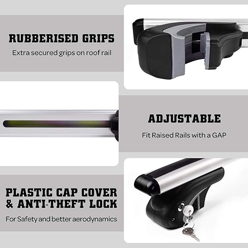 Miniatura 4 de Otherya Aero Aluminio 54 pulgadas Barras transversales de techo, portaequipajes,universales, rieles laterales levantados existentes con brecha. Las