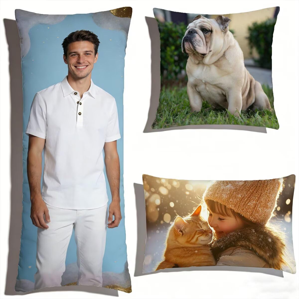 Coussin Personnalisé Photo 60x180,Oreiller Personnalisé,Double Face avec Propre Photo et Texte | Coussin Canape Double Face (2 Photos),pour Enfants,Amis,Parents et Couples-Cadeau Personnalisé 0o-66