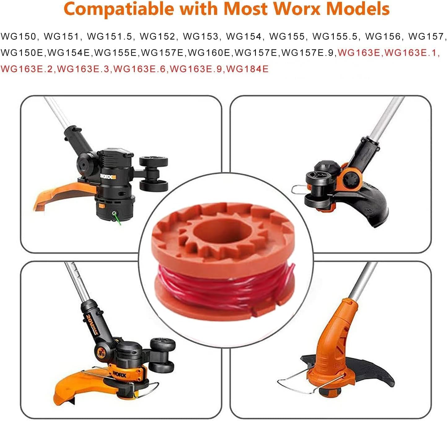 Strimmer Spool,WA0004 Spool Line Compatible with 20V Worx Grass Trimmers Replace,WG151,WG163E.1,WG163E.2,WG163E.3,WG163E.6,WG163E.9 (WX-6+2) - Image 2