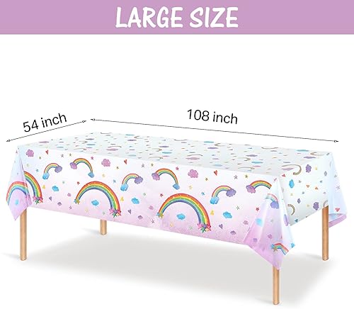 Miniatura 2 de Tegeme Mantel desechable de plástico con diseño de arco iris, impermeable, rectangular, fiesta, carnaval, suministros de decoración, 108 x 54