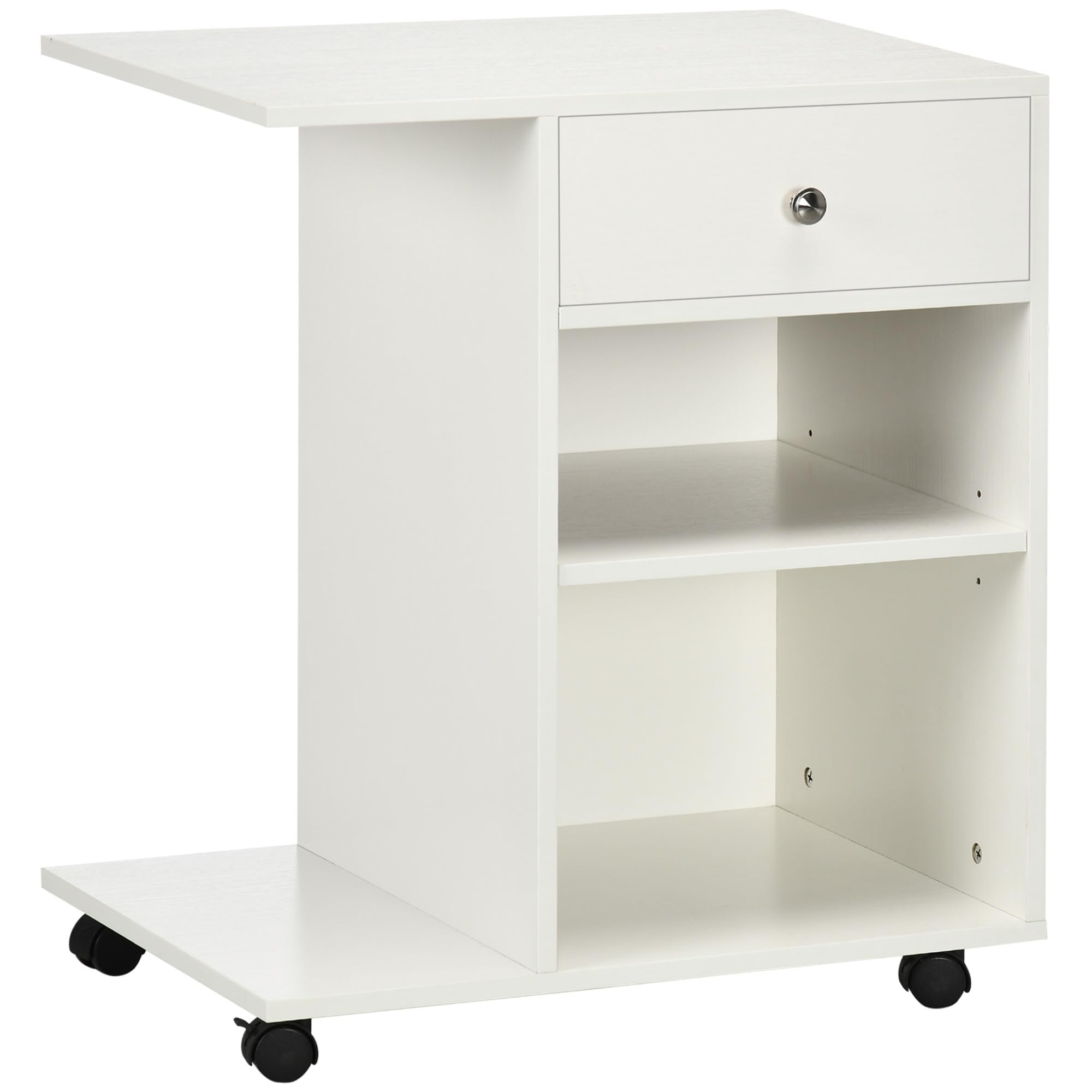 Supporto per Stampante Mobile, Carrello Portadocumenti con Ruote, Ripiano Regolabile, Cassetto E Supporto per CPU