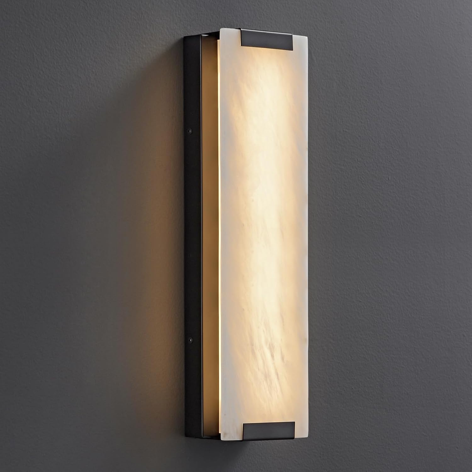 Alabaster Wall Sconce, Natural Marble Wall Lamp, Spanish Alabaster, Black Modern Bathroom Sconce - Indoor Wall Lighting for Living Room, Bedroom, Hallway, Staircase (Black-1 Pack, 19.6in)