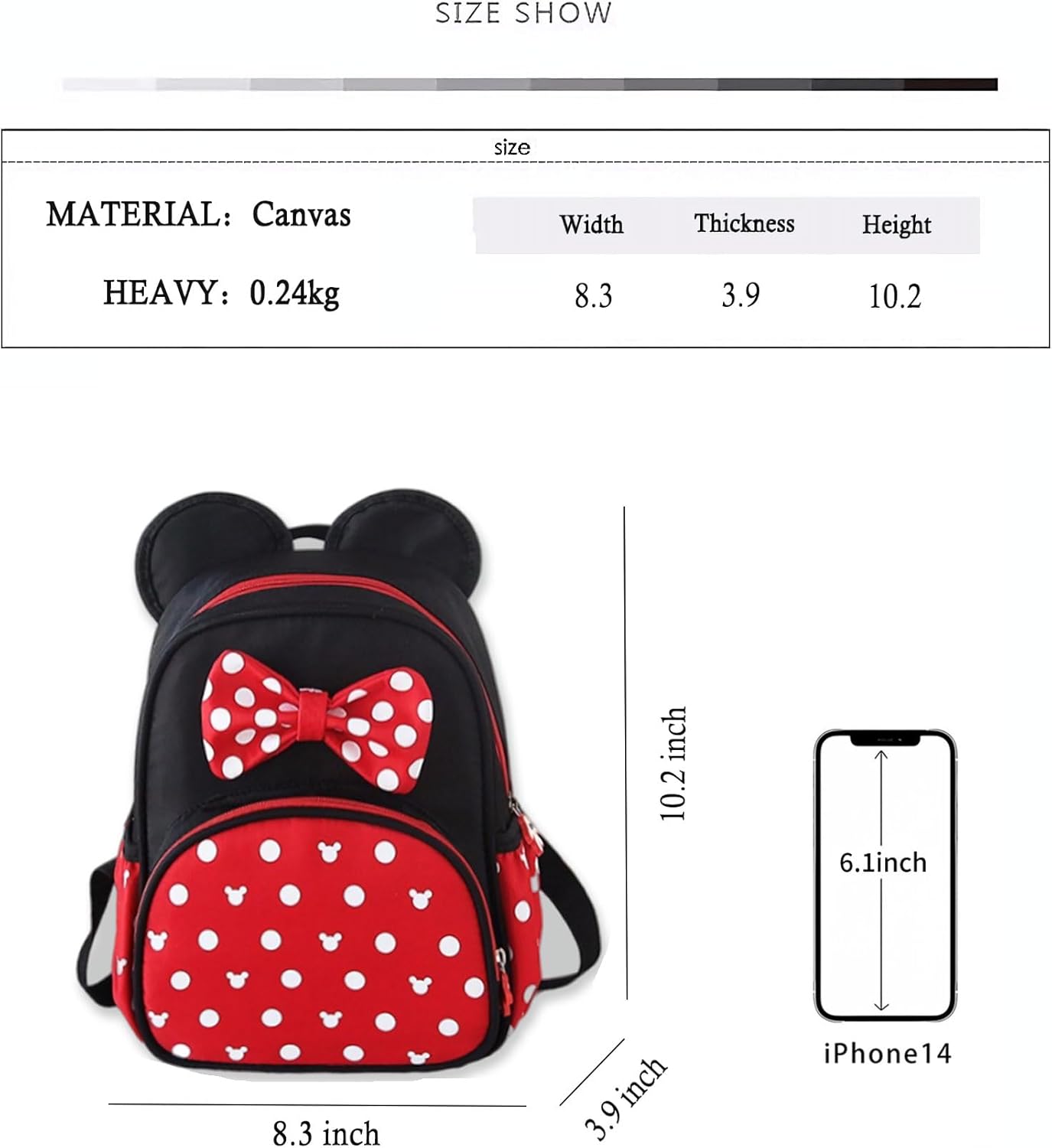Cute Mini Backpacks, Red Cartoon Bag, Mouse Ears Bowknot Travel Daypack - Image 2