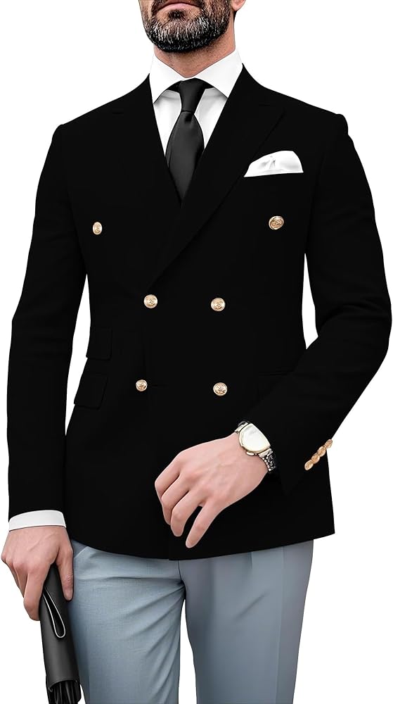 CYANDUSTY Blazer Jacket for Men Slim Fit Double Breasted Gold