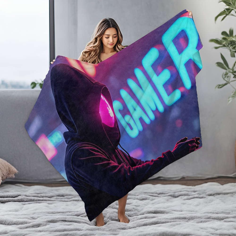 Couverture flanelle contre le froid plaid gamer néon