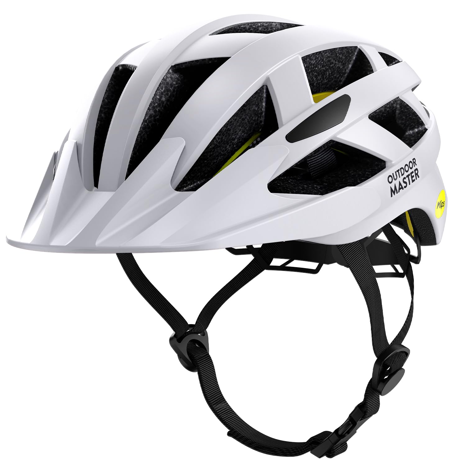 Outdoor Master - Casco de bicicleta para hombre y mujer – Modelo GEM con sistema MIPS, 25 tomas de aire, visera extraíble – Ajuste ajustable – Excelente para ciclismo y monopatín