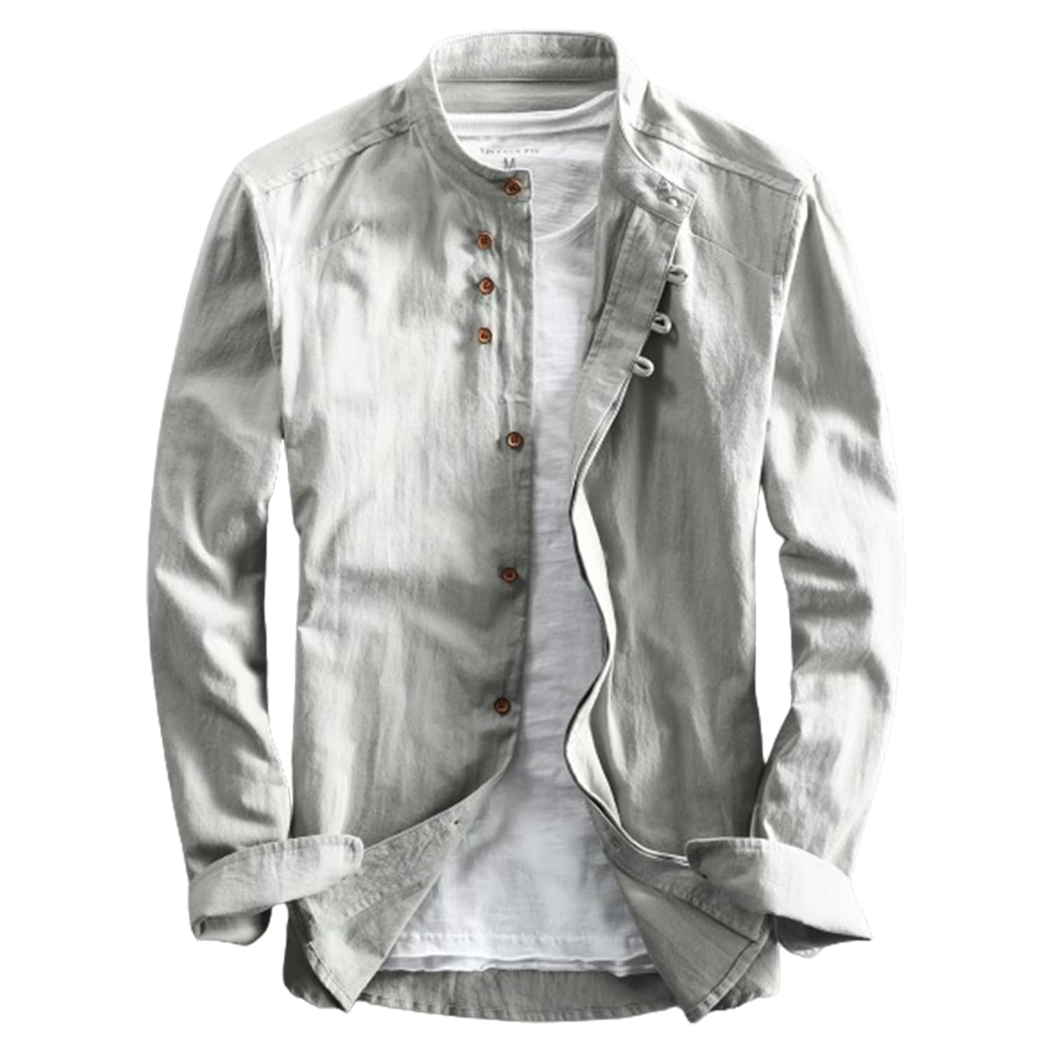 NAKEAH Soulona Katana Shirt, Premium Japanese Style Linen Shirt, Soulona Men's Katana Shirt Japanese Style, Light Gray, 6XL