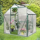 Upgraded 6.2' x 4.2' Hobby Polycarbonate Greenhouse Kits: w/Sliding Door, Vent Window, Raised Base and Anchor Aluminum Heavy Duty Walk-in Greenhouses for Outdoor Backyard in All Season