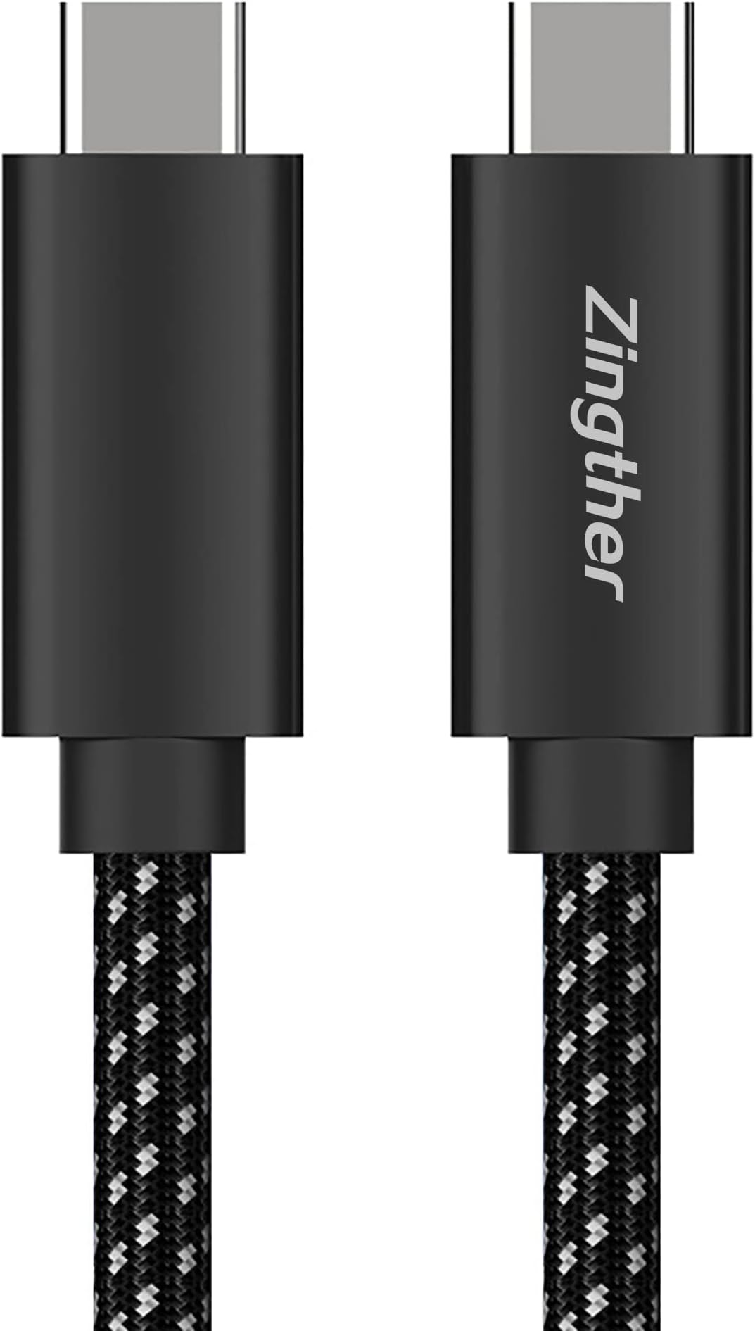 Zingther Super Speed USB C Data Thunderbolt 4 Cable, 40Gbps, 100W Fast Charging Cord and 8K 60Hz Monitor Link, Compatible with All Thunderbolt 3, 4 and 5 Devices - Black/Grey, 2m/6.6ft