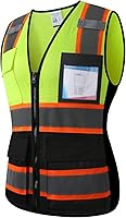 Vista 9 de Chaleco de seguridad reflectante negro para mujeres con 8 bolsillos y cremallera de malla de alta visibilidad chaleco de trabajo de construcción