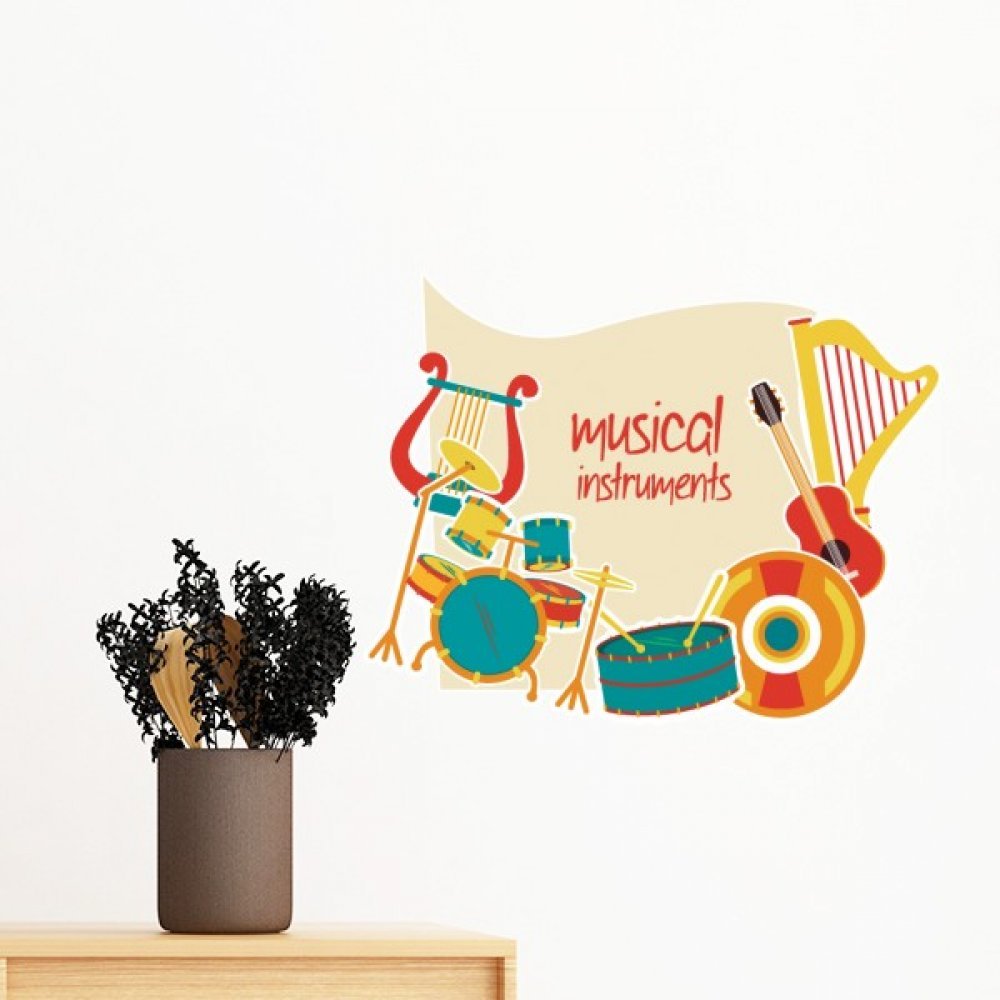 Papier peint amovible musique avec sticker mural tambour casque audio de 80cm