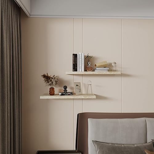 Miniatura 3 de Estantes flotantes de 24 pulgadas, estante de pared de madera maciza, almacenamiento para dormitorio, sala de estar, juego de 2, estantes de pared