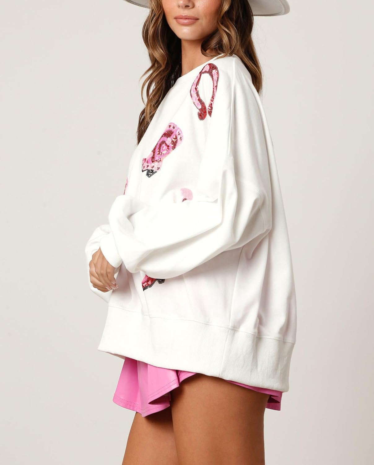 LILTWIST Cute Heart Graphic Sweatshirts Holiday Love Sweater Shirts for Women Sequin Cowboy Boots Long Sleeve Tops with Heart - Image 3