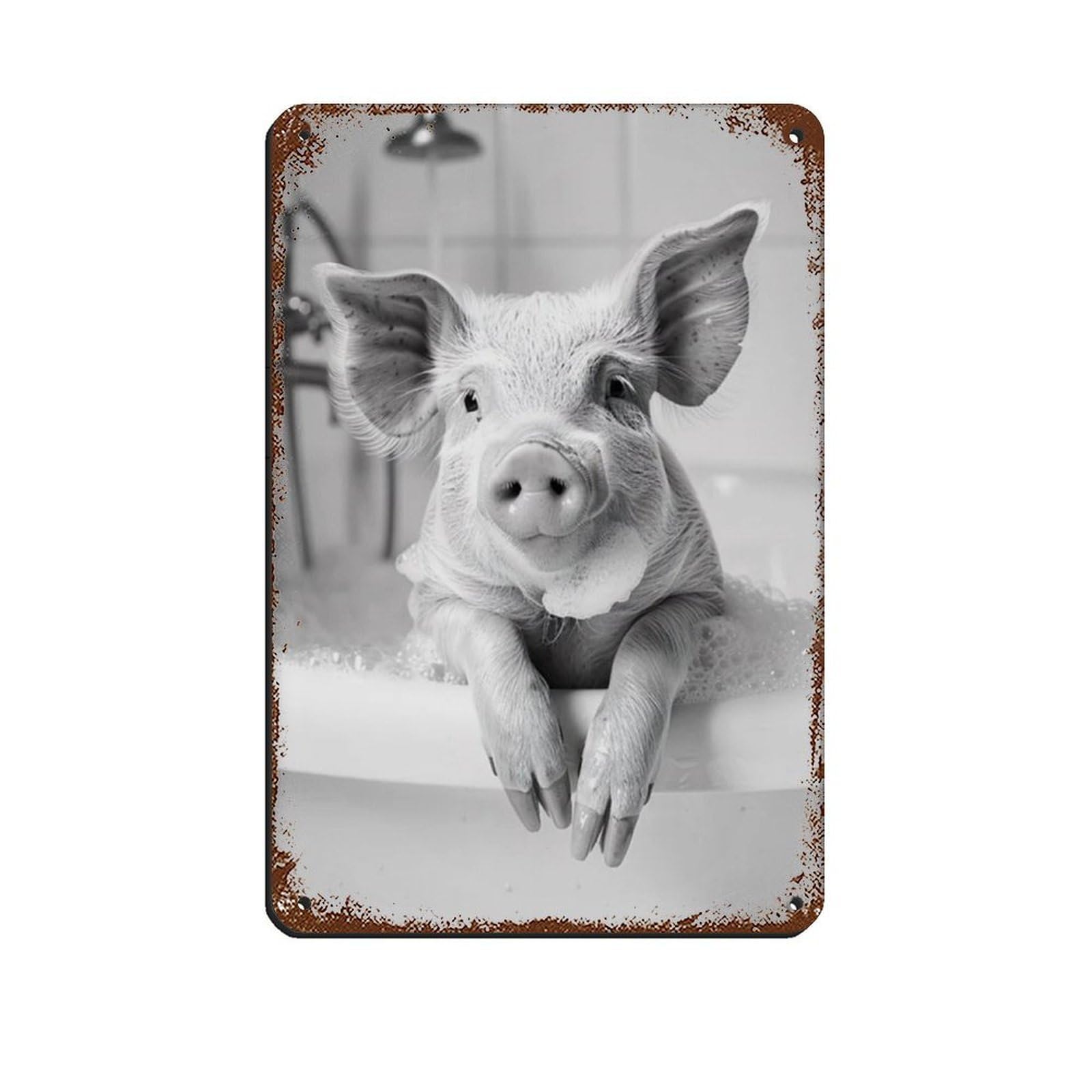 Pig in The Bathtub, Funny Animal Poster Tin Sign Vintage Metal Pub Club Cafe Bar Home Wall Art Decoration Poster Retro 8x12inch(20x30cm)